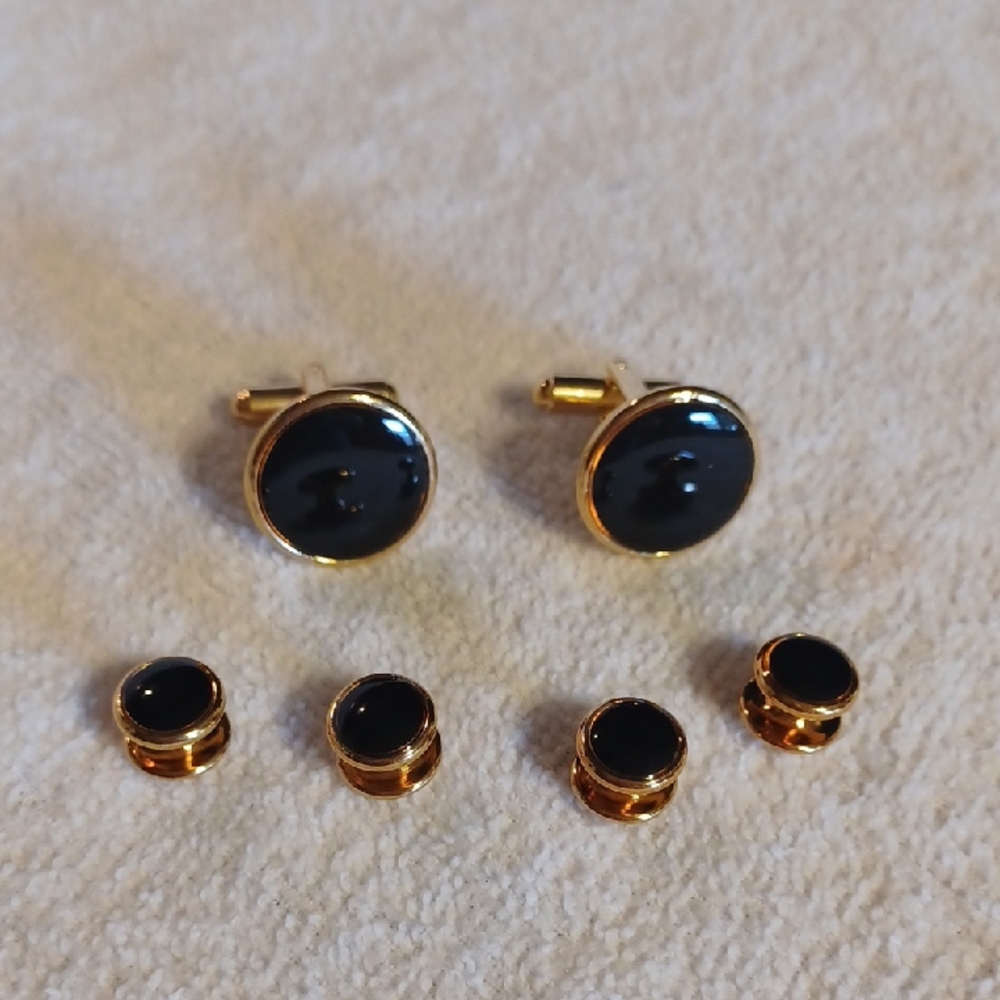 Vintage Gold and Black Cufflink Set